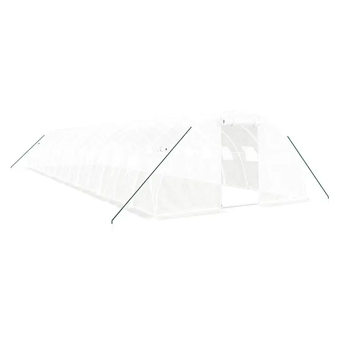 Furnicato Gewächshaus - Außenmaß inkl. Dachüberstand (B x T): 400 x 1.400 cm, Material Seitenwand: Kunststoff, 38 mm, Grau - Weißes lichtdurchlässiges Tunnelgewächshaus mit grünen Stützstangen.