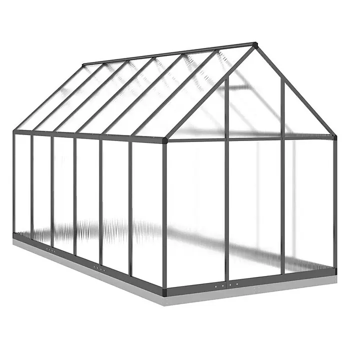 Furnicato Gewächshaus Polycarbonat Anthrazit - 169 x 334 cm, Material Seitenwand: Kunststoff, 38 mm, anthrazit - Großes Gewächshaus mit grauem Aluminiumrahmen und klaren Polycarbonatplatten.