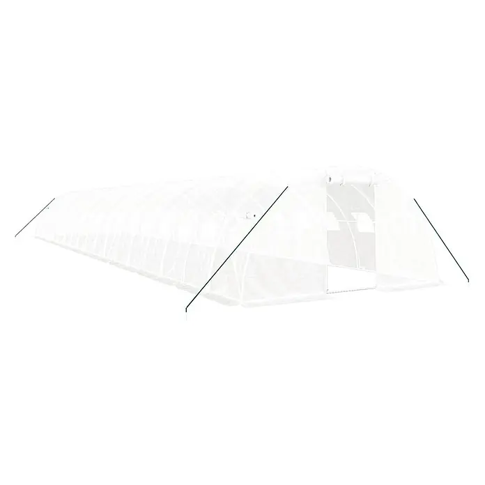 Furnicato Gewächshaus - Außenmaß inkl. Dachüberstand (B x T): 400 x 1.800 cm, Material Seitenwand: Kunststoff, 38 mm, Grau - Weißes, halbtransparentes Folientunnelgewächshaus für Pflanzen mit grünen Abspannseilen.