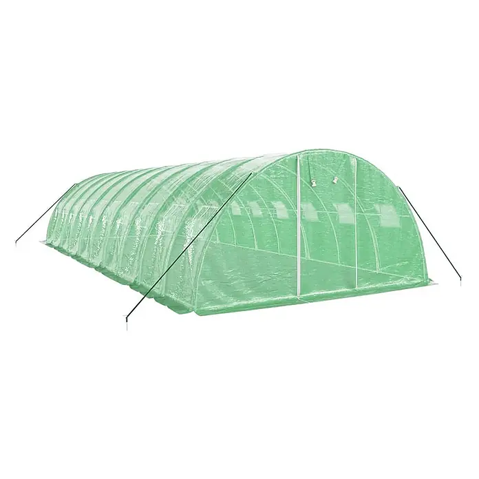 Furnicato Gewächshaus - Außenmaß inkl. Dachüberstand (B x T): 400 x 1.000 cm, Material Seitenwand: Kunststoff, 38 mm, Grau - Grünes transparentes Tunnelgewächshaus mit sichtbarem Rahmen und Abspannseilen.