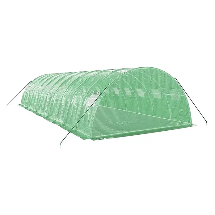Furnicato Gewächshaus - Außenmaß inkl. Dachüberstand (B x T): 400 x 1.000 cm, Material Seitenwand: Kunststoff, 38 mm, Grau - Langes, grünes Tunnelgewächshaus mit transparenter Kunststoffabdeckung und Stabilisierungsseilen.