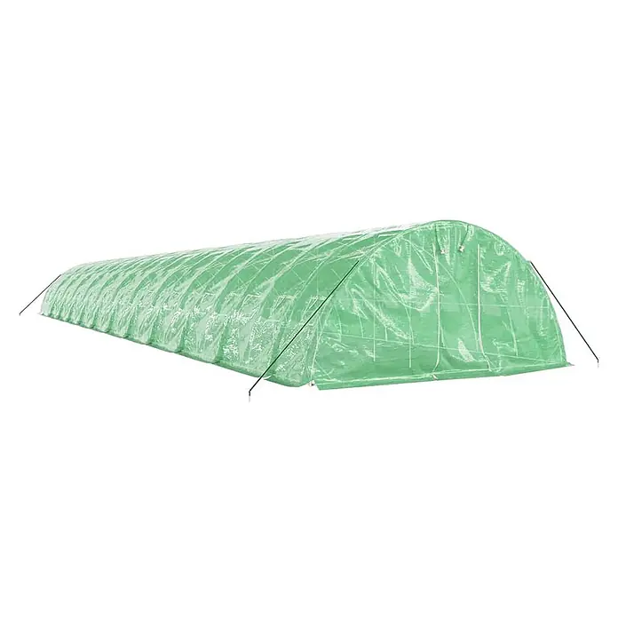 Furnicato Gewächshaus - Außenmaß inkl. Dachüberstand (B x T): 500 x 2.400 cm, Material Seitenwand: Kunststoff, 38 mm, Grau - Langes, grünes Folientunnel-Gewächshaus mit sichtbarem Stützrahmen und Abspannseilen.