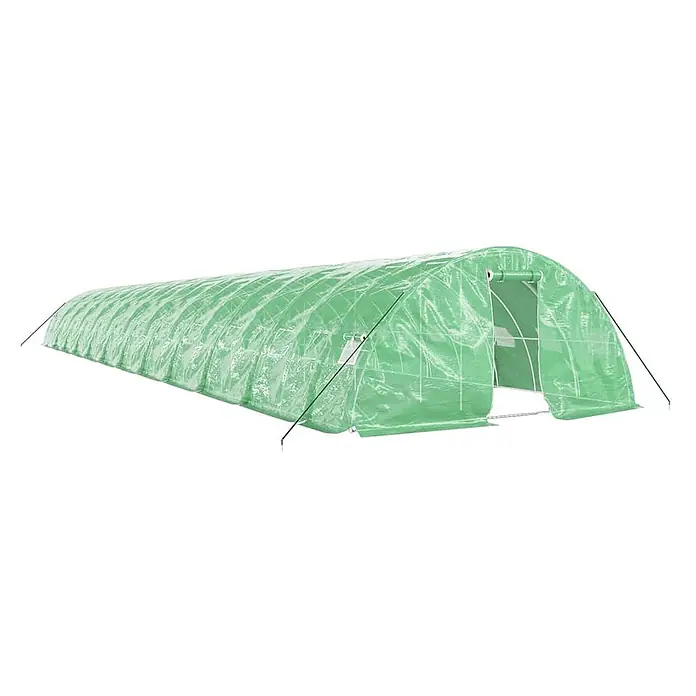 Furnicato Gewächshaus - Außenmaß inkl. Dachüberstand (B x T): 500 x 2.400 cm, Material Seitenwand: Kunststoff, 38 mm, Grau - Grünes Folientunnel-Gewächshaus mit Eingang.