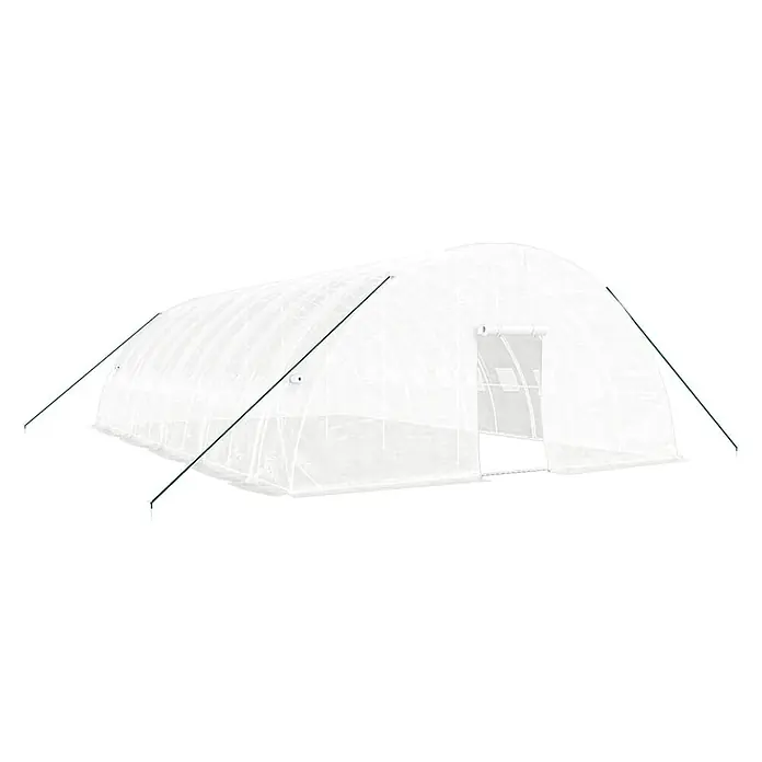 Furnicato Gewächshaus verzinkter Stahl - 10 x 6 cm, Material Seitenwand: Kunststoff, 38 mm, Grau - Weißes, halbtransparentes Folientunnel-Gewächshaus mit aufrollbarer Tür und grünen Abspannseilen.