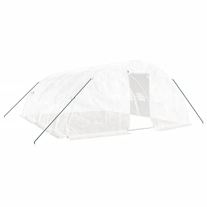 Furnicato Gewächshaus - Außenmaß inkl. Dachüberstand (B x T): 500 x 600 cm, Material Seitenwand: Kunststoff, 38 mm, Grau - Weißes, lichtdurchlässiges Gewächshaus-Tunnel mit grünen Stützstangen für den Pflanzenanbau.