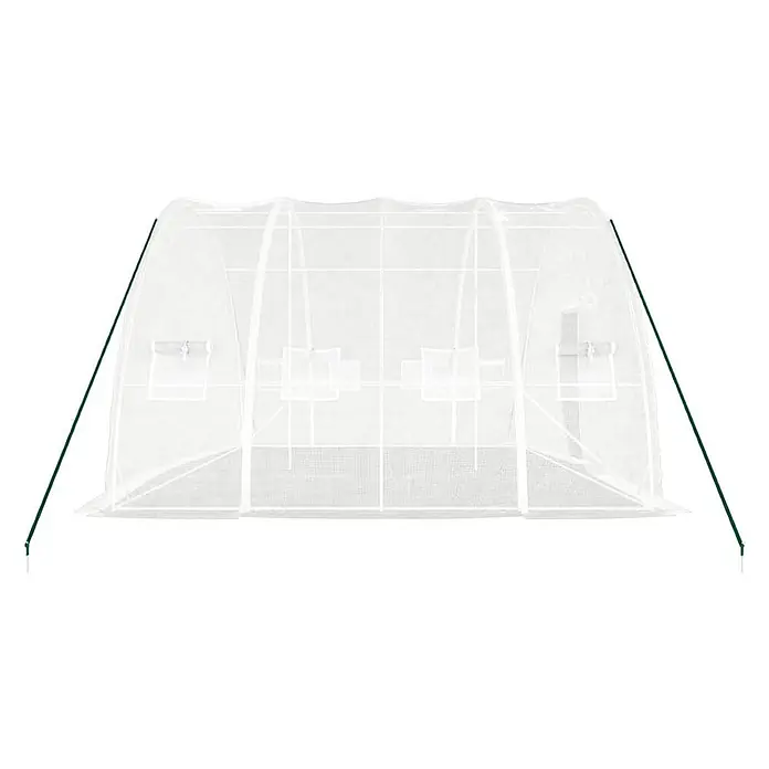 Furnicato Gewächshaus verzinkter Stahl - 6 x 4 cm, Material Seitenwand: Kunststoff, 38 mm, Grau - Weißer Netz-Pflanzenschutztunnel mit grünen Stützstangen und aufrollbaren Fenstern.