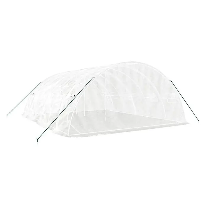 Furnicato Gewächshaus - Außenmaß inkl. Dachüberstand (B x T): 500 x 600 cm, Material Seitenwand: Kunststoff, 38 mm, Grau - Weißes, lichtdurchlässiges Tunnelgewächshaus mit grünen Stützstangen.
