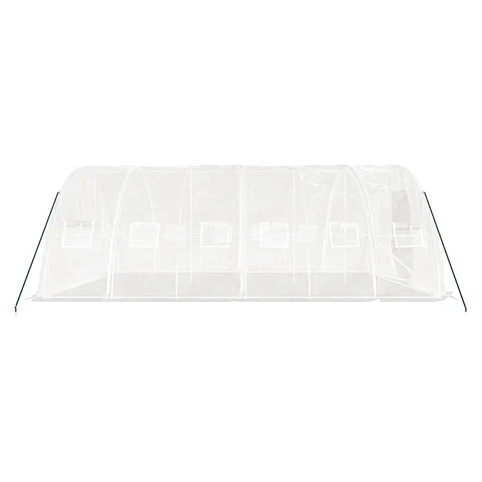 Furnicato Gewächshaus - Außenmaß inkl. Dachüberstand (B x T): 500 x 600 cm, Material Seitenwand: Kunststoff, 38 mm, Grau - Transparenter Folientunnel mit Belüftungsfenstern und grünen Stützstangen.