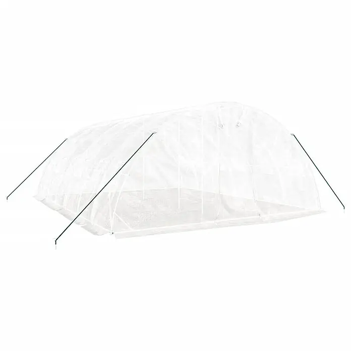 Furnicato Gewächshaus - Außenmaß inkl. Dachüberstand (B x T): 500 x 600 cm, Material Seitenwand: Kunststoff, 38 mm, Grau - Weißes, lichtdurchlässiges Gartentunnelzelt mit grünen Stützen zum Pflanzenschutz.
