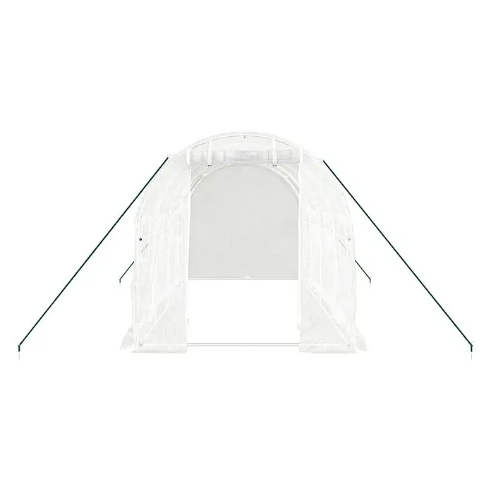 Furnicato Gewächshaus verzinkter Stahl - 4 x 2 cm, Material Seitenwand: Kunststoff, 38 mm, Grau - Weißes Tunnelgewächshaus mit offener Tür und grünen Stützstangen.