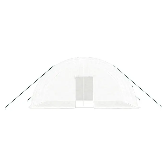 Furnicato Gewächshaus verzinkter Stahl - 6 x 4 cm, Material Seitenwand: Kunststoff, 38 mm, Grau - Weißes, gewölbtes Tunnelgewächshaus mit lichtdurchlässiger Abdeckung und grünen diagonalen Stützseilen.