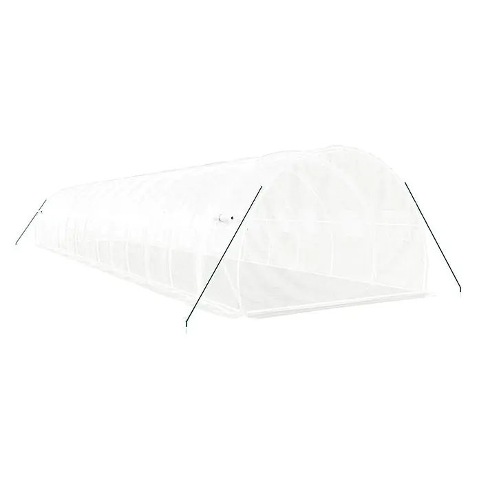 Furnicato Gewächshaus verzinkter Stahl - 14 x 3 cm, Material Seitenwand: Kunststoff, 38 mm, Grau - Weißes, lichtdurchlässiges Tunneltreibhaus mit grünen Stützen.