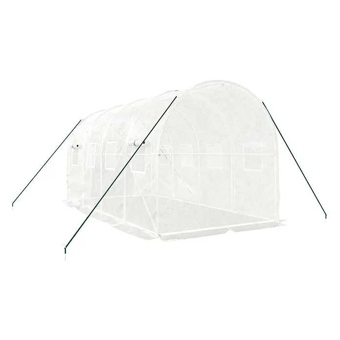 Furnicato Gewächshaus verzinkter Stahl - 4 x 2 cm, Material Seitenwand: Kunststoff, 38 mm, Grau - Transparentes Tunnelgewächshaus mit grünen Stützstangen und Erdspießen, ideal für den Pflanzenanbau.