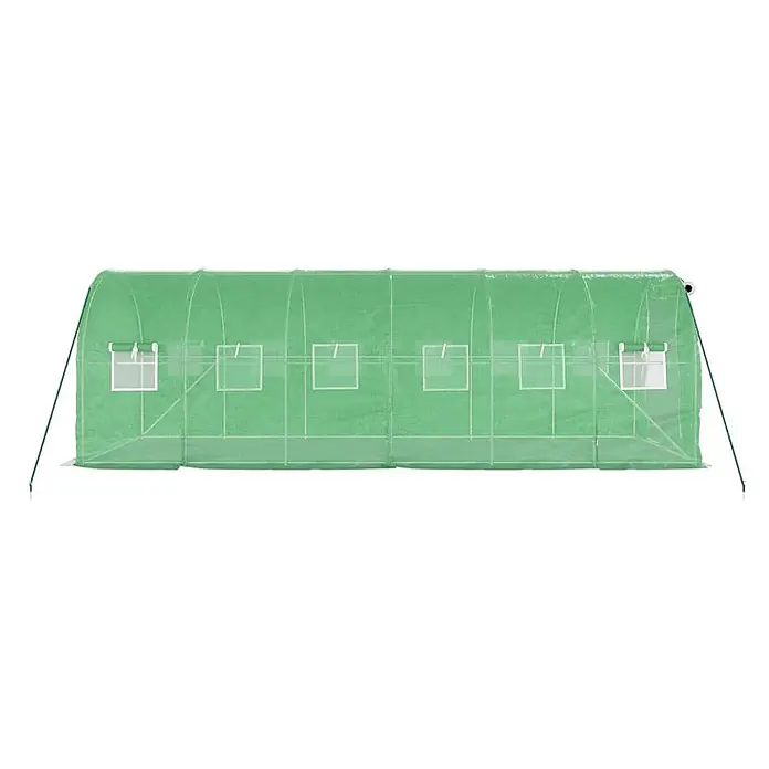 Furnicato Gewächshaus - 6 x 2 cm, Material Seitenwand: Kunststoff, 38 mm, Grau - Langer grüner Gewächshaustunnel mit mehreren durchsichtigen Rollfenstern für den Pflanzenanbau.