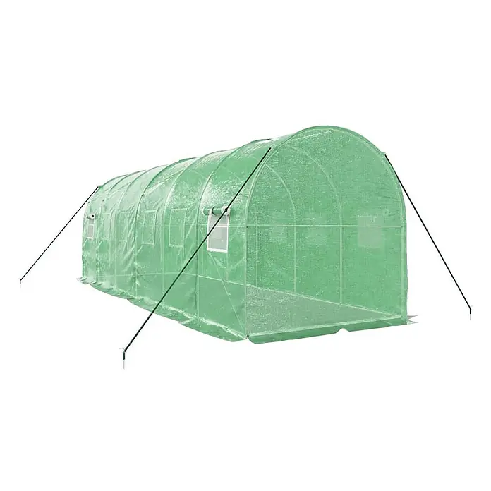 Furnicato Gewächshaus - 6 x 2 cm, Material Seitenwand: Kunststoff, 38 mm, Grau - Grünes, bogenförmiges Tunnelgewächshaus mit lichtdurchlässiger Abdeckung, Fenstern und Abspannseilen.
