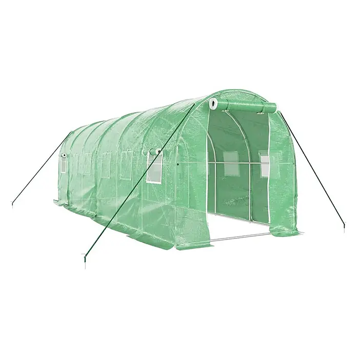 Furnicato Gewächshaus - 6 x 2 cm, Material Seitenwand: Kunststoff, 38 mm, Grau - Großes grünes Folientunnel-Gewächshaus mit Rolltür, Seitenfenstern und Erdankern für den Pflanzenanbau.