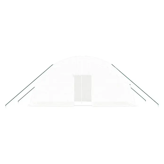 Furnicato Gewächshaus verzinkter Stahl - 6 x 2 cm, Material Seitenwand: Kunststoff, 38 mm, Grau - Weißer, durchscheinender, kuppelförmiger Gewächstunnel mit grünen Abspannseilen für den Garten.