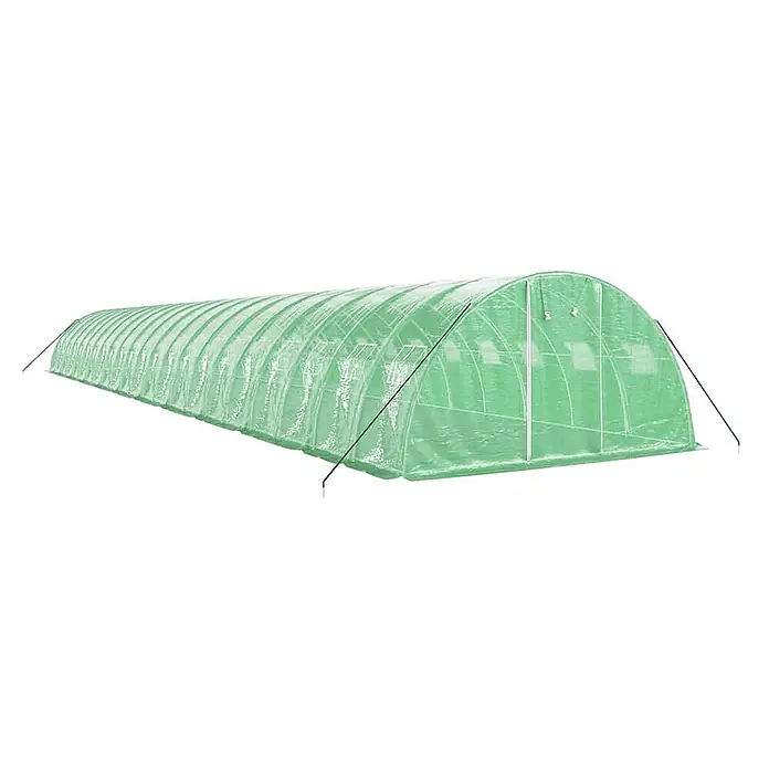 Furnicato Gewächshaus - Außenmaß inkl. Dachüberstand (B x T): 400 x 2.200 cm, Material Seitenwand: Kunststoff, 38 mm, Grau - Langer, gewölbter Folientunnel aus durchscheinendem grünen Kunststoff, ideal für Pflanzenschutz und Anbau.