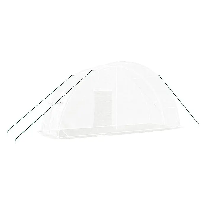 Furnicato Gewächshaus verzinkter Stahl - 6 x 2 cm, Material Seitenwand: Kunststoff, 38 mm, Grau - Weißes, durchscheinendes Tunnelgewächshaus mit grünen Abspannseilen zur Stabilisierung.