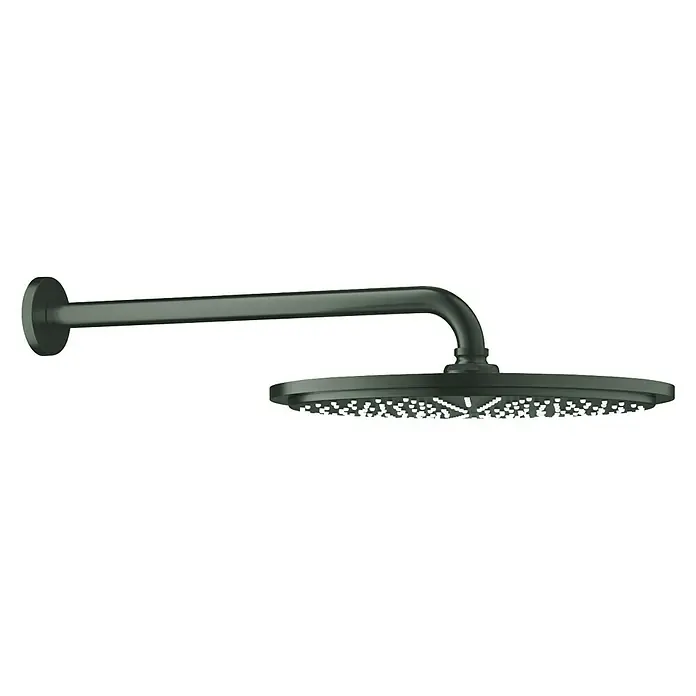 Grohe Rainshower Cosmopolitan 310 Kopfbrausen-SetDurchmesser: 31 cm, 9,5 l/min, Wandmontage, Hard Graphite gebürstet - Mattschwarzer Duschkopf mit Wandarm für ein modernes Badezimmerdesign.