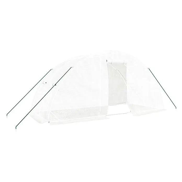 Furnicato Gewächshaus verzinkter Stahl - 5 x 2 cm, Material Seitenwand: Kunststoff, 38 mm, Grau - Transparentes weißes Bogengewächshaus mit grünen Stützstangen und offenem Eingang.