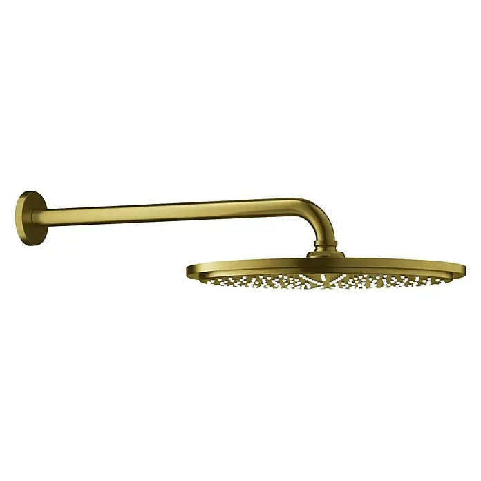 Grohe Rainshower Cosmopolitan 310 Kopfbrausen-SetDurchmesser: 31 cm, 9,5 l/min, Wandmontage, Cool Sunrise gebürstet - Goldener Duschkopf mit Wandarm für ein luxuriöses Duscherlebnis. Eleganz und Komfort vereint in einem stilvollen Badezimmeraccessoire.