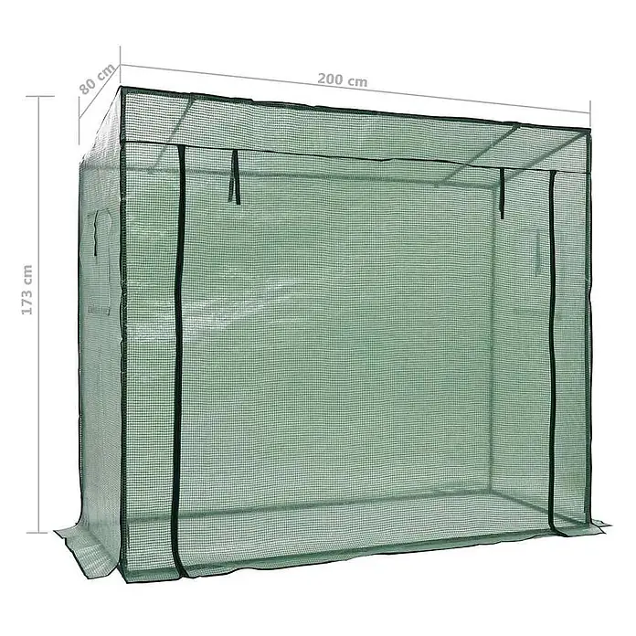 Furnicato Gewächshaus - 200 x 80 cm, Material Seitenwand: Kunststoff, 38 mm, grün - Rechteckiges Gewächshaus mit grüner, netzverstärkter Kunststoffabdeckung und Metallrahmen, 200x80x173 cm.
