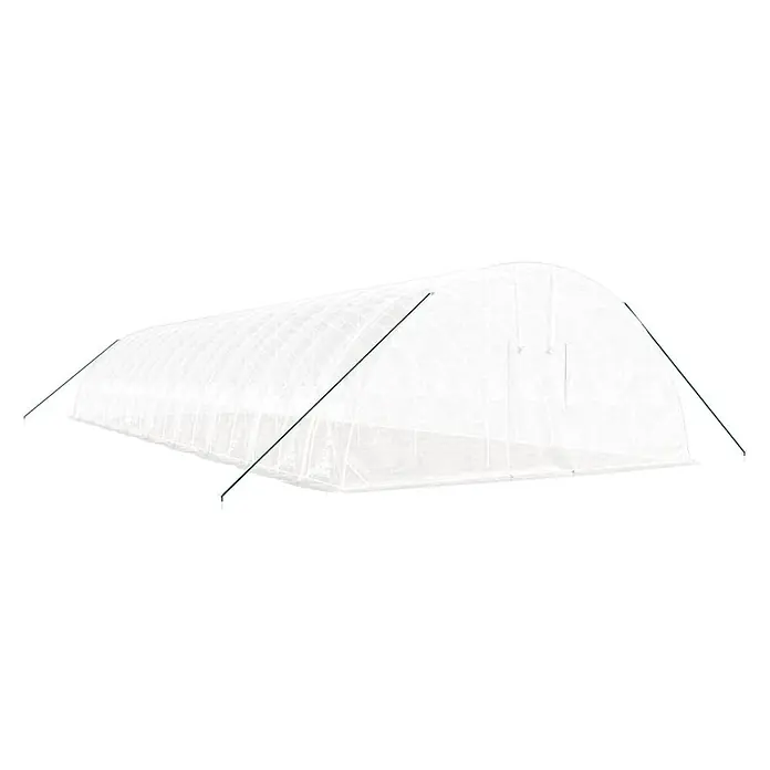 Furnicato Gewächshaus verzinkter Stahl - 18 x 6 cm, Material Seitenwand: Kunststoff, 38 mm, Grau - Weißer begehbarer Gewächshaustunnel mit durchscheinender Abdeckung und grünen Abspannseilen.
