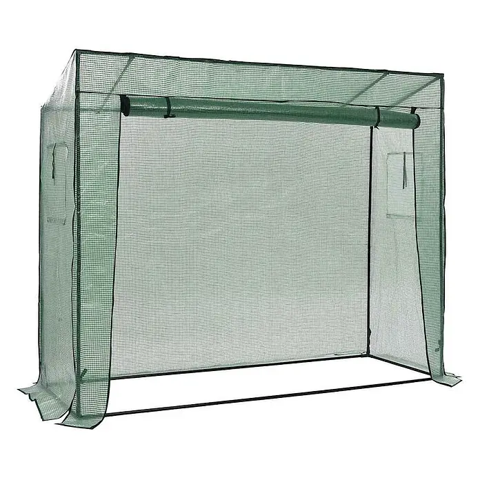 Furnicato Gewächshaus - 200 x 80 cm, Material Seitenwand: Kunststoff, 38 mm, grün - Grünes begehbares Gewächshaus mit aufrollbarer Frontabdeckung, aus Netzmaterial und schwarzem Gestell.