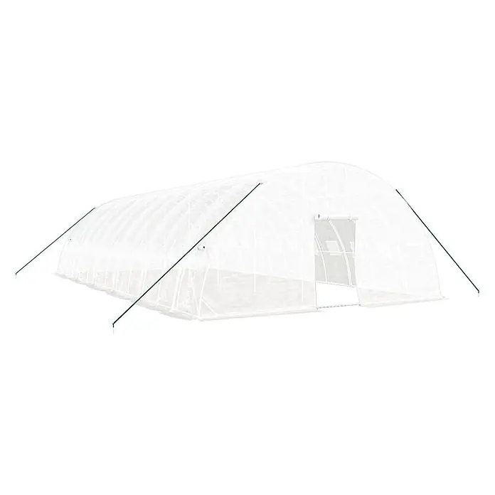 Furnicato Gewächshaus verzinkter Stahl - 12 x 6 cm, Material Seitenwand: Kunststoff, 38 mm, Grau - Transparentes Foliengewächshaus mit weißer Abdeckung und grünen Stützstangen.