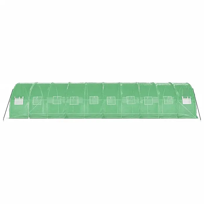 Furnicato Gewächshaus - 10 x 3 cm, Material Seitenwand: Kunststoff, 38 mm, Grau - Langer grüner Folientunnel mit mehreren transparenten Fensterabschnitten.