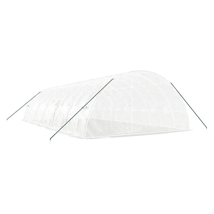Furnicato Gewächshaus verzinkter Stahl - 12 x 6 cm, Material Seitenwand: Kunststoff, 38 mm, Grau - Weißes transparentes Tunnelgewächshaus mit grünen Abspannseilen, für den Pflanzenanbau.