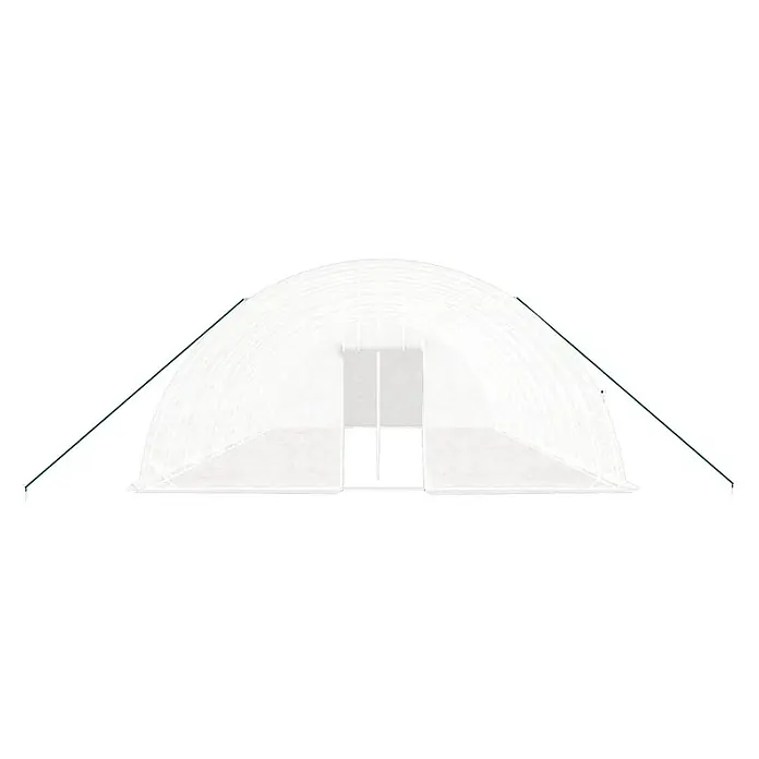 Furnicato Gewächshaus verzinkter Stahl - 12 x 6 cm, Material Seitenwand: Kunststoff, 38 mm, Grau - Weißes, lichtdurchlässiges Folientunnel-Gewächshaus mit Frontöffnung, gesichert durch grüne Seile.