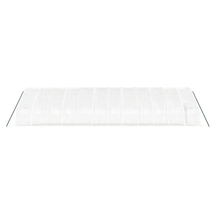 Furnicato Gewächshaus verzinkter Stahl - 12 x 6 cm, Material Seitenwand: Kunststoff, 38 mm, Grau - Langes, weißes Tunnelgewächshaus mit transparenter Abdeckung und grünen Stützstangen.