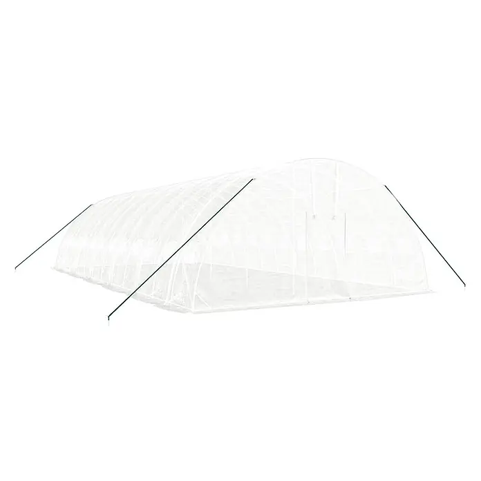 Furnicato Gewächshaus verzinkter Stahl - 12 x 6 cm, Material Seitenwand: Kunststoff, 38 mm, Grau - Weißes, transparentes Gewächshaus-Tunnel mit grünen Abspannseilen für den Pflanzenschutz.