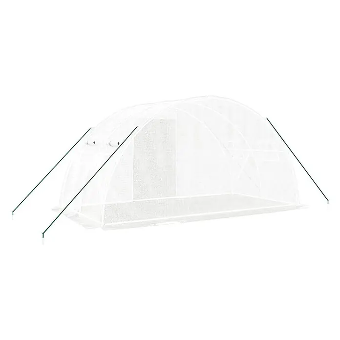 Furnicato Gewächshaus verzinkter Stahl - 4 x 2 cm, Material Seitenwand: Kunststoff, 38 mm, Grau - Weißes, lichtdurchlässiges Tunnelgewächshaus mit grünen Stützstangen und Ankerleinen.