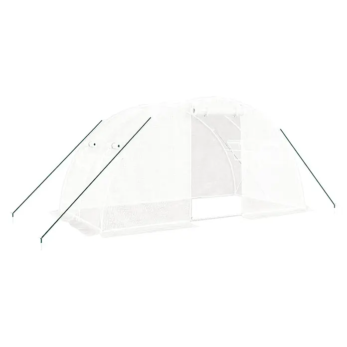 Furnicato Gewächshaus verzinkter Stahl - 4 x 2 cm, Material Seitenwand: Kunststoff, 38 mm, Grau - Weißes, durchscheinendes Folien-Gewächshaus mit grünen Stützstangen, aufrollbarer Tür und Seitenlüftungen.