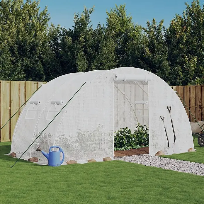Furnicato Gewächshaus verzinkter Stahl - 4 x 2 cm, Material Seitenwand: Kunststoff, 38 mm, Grau - Weißes Tunnelgewächshaus mit gewebter Abdeckung, schützt Pflanzen im Garten.