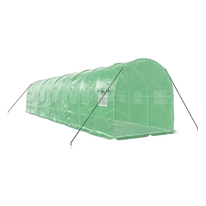 Furnicato Gewächshaus verzinkter Stahl - 10 x 2 cm, Material Seitenwand: Kunststoff, 38 mm, Grau - Langer, grüner, lichtdurchlässiger Gewächshaus-Tunnel mit mehreren Fenstern und Abspannleinen.