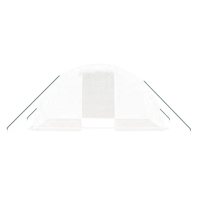 Furnicato Gewächshaus verzinkter Stahl - 4 x 2 cm, Material Seitenwand: Kunststoff, 38 mm, Grau - Weißes transparentes Folientunnel-Gewächshaus mit grünen Abspannseilen.