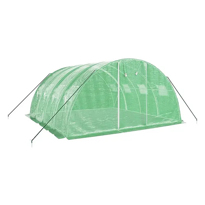 Furnicato Gewächshaus verzinkter Stahl - 4 x 4 cm, Material Seitenwand: Kunststoff, 38 mm, Grau - Grünes, gewölbtes Folien-Gewächshaus aus lichtdurchlässiger Folie mit Abspannseilen.