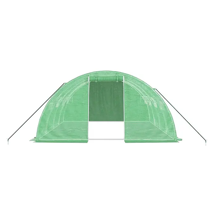 Furnicato Gewächshaus verzinkter Stahl - 4 x 4 cm, Material Seitenwand: Kunststoff, 38 mm, Grau - Grünes, gewölbtes Tunnelgewächshaus mit offener Tür, aus durchscheinendem Stoff, beidseitig durch Seile gestützt.
