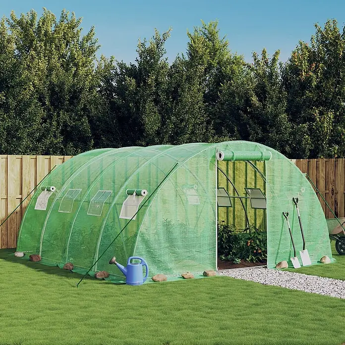 Furnicato Gewächshaus verzinkter Stahl - 4 x 4 cm, Material Seitenwand: Kunststoff, 38 mm, Grau - Grünes, lichtdurchlässiges Tunnelgewächshaus im Garten, ideal zum Pflanzenanbau.