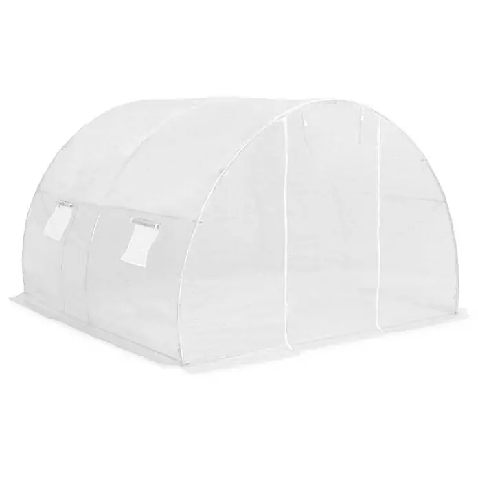 Furnicato Gewächshaus - 3 x 300 cm, Material Seitenwand: Kunststoff, 38 mm, silber - Weißes, lichtdurchlässiges Bogengewächshaus mit aufrollbaren Fenstern.