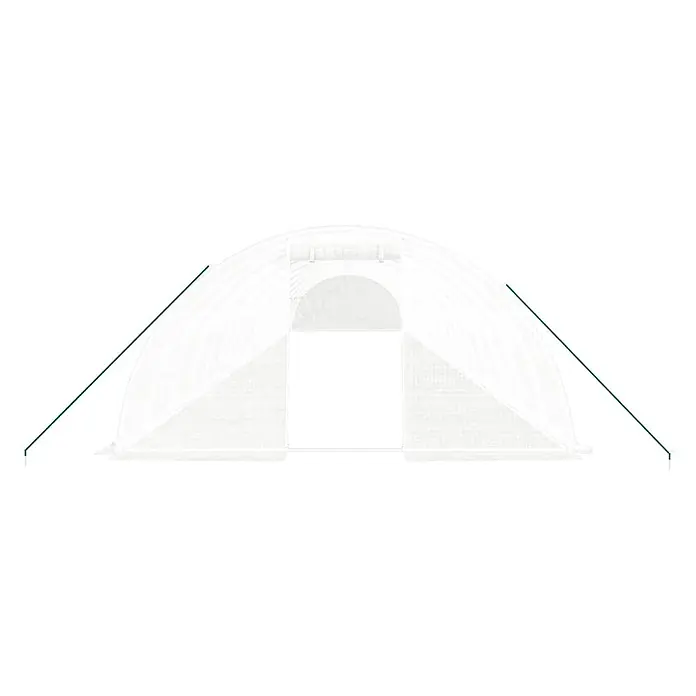 Furnicato Gewächshaus - Außenmaß inkl. Dachüberstand (B x T): 400 x 200 cm, Material Seitenwand: Kunststoff, 38 mm, Grau - Weißes, durchscheinendes Gewächshaustunnel mit grünen diagonalen Stützstangen.