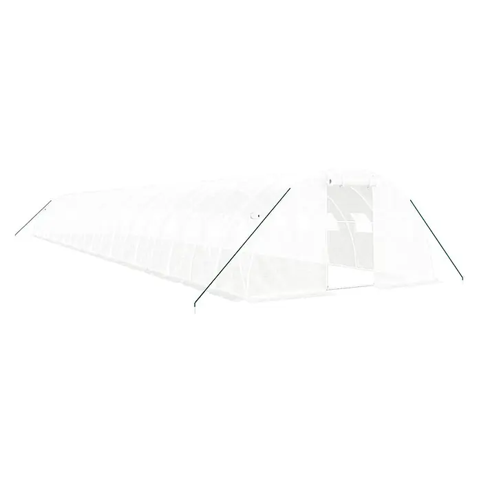 Furnicato Gewächshaus - Außenmaß inkl. Dachüberstand (B x T): 400 x 200 cm, Material Seitenwand: Kunststoff, 38 mm, Grau - Weißes lichtdurchlässiges Folientunnel-Gewächshaus mit grünen Stützstangen.