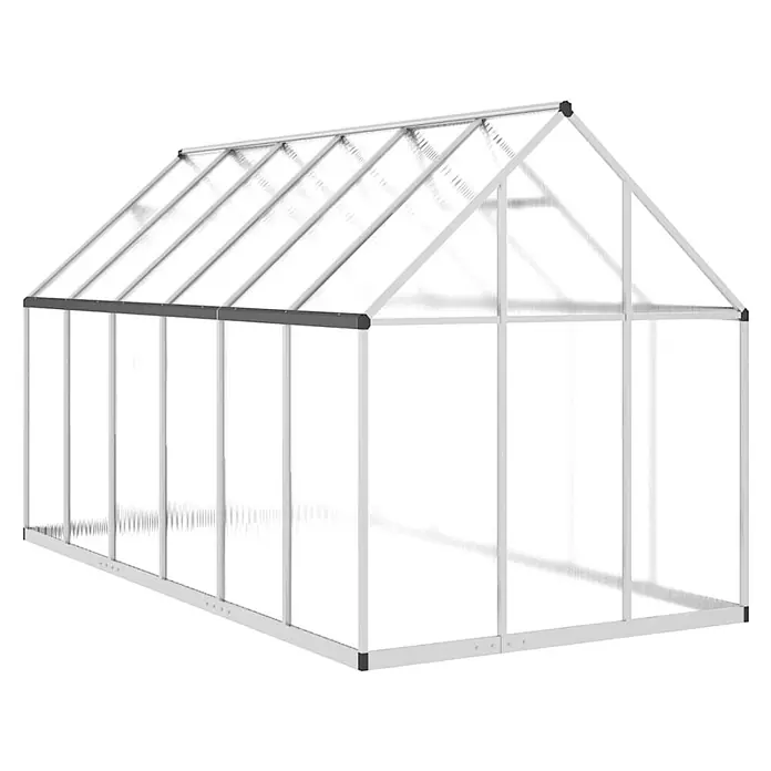 Furnicato Gewächshaus Polycarbonat - 169 x 334 cm, Material Seitenwand: Kunststoff, 38 mm, silbern - Rechteckiges Gewächshaus mit silbernem Aluminiumrahmen und transparenten Platten.
