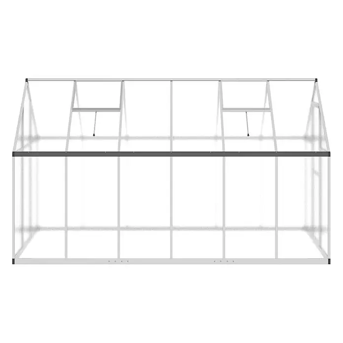 Furnicato Gewächshaus Polycarbonat - 169 x 334 cm, Material Seitenwand: Kunststoff, 38 mm, silbern - Aluminium-Gewächshaus mit transparenten Paneelen und zwei geöffneten Dachlüftern.