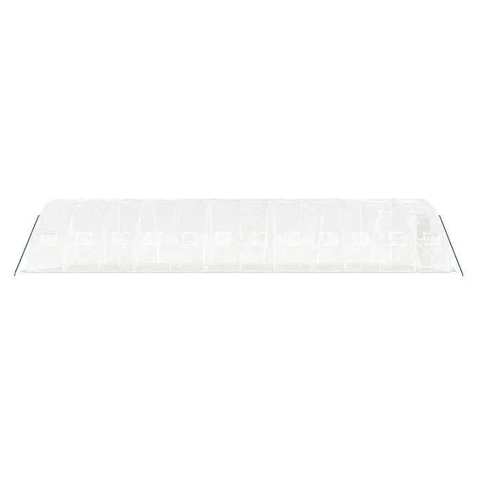 Furnicato Gewächshaus - Außenmaß inkl. Dachüberstand (B x T): 500 x 1.200 cm, Material Seitenwand: Kunststoff, 38 mm, Grau - Langes transparentes Tunneltreibhaus mit weißer Abdeckung und grünen Stützpfählen zum Schutz von Pflanzen.