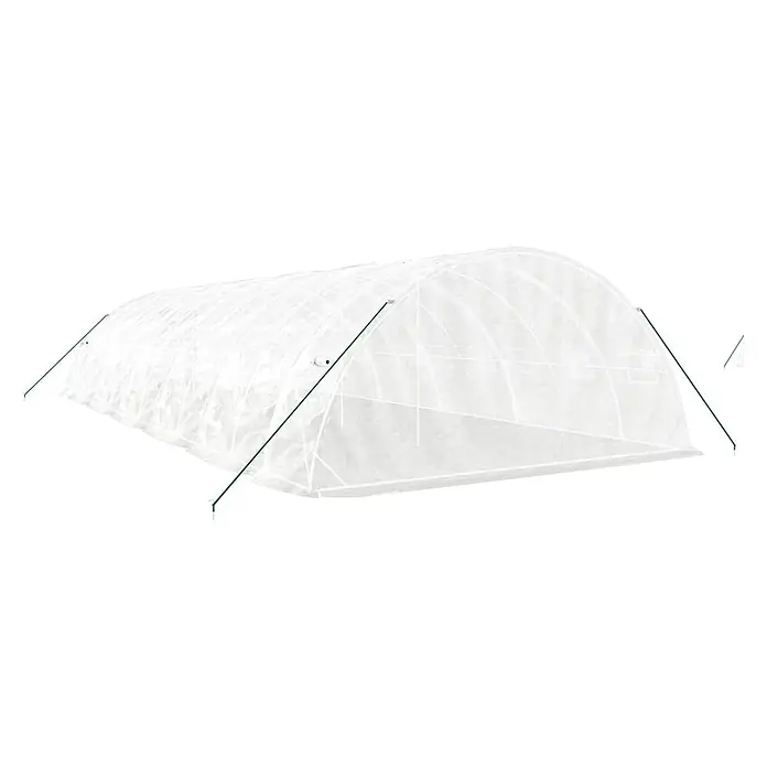 Furnicato Gewächshaus - Außenmaß inkl. Dachüberstand (B x T): 500 x 1.200 cm, Material Seitenwand: Kunststoff, 38 mm, Grau - Durchsichtiges weißes Tunnelgewächshaus mit gewölbtem Rahmen und grünen Ankerstangen.